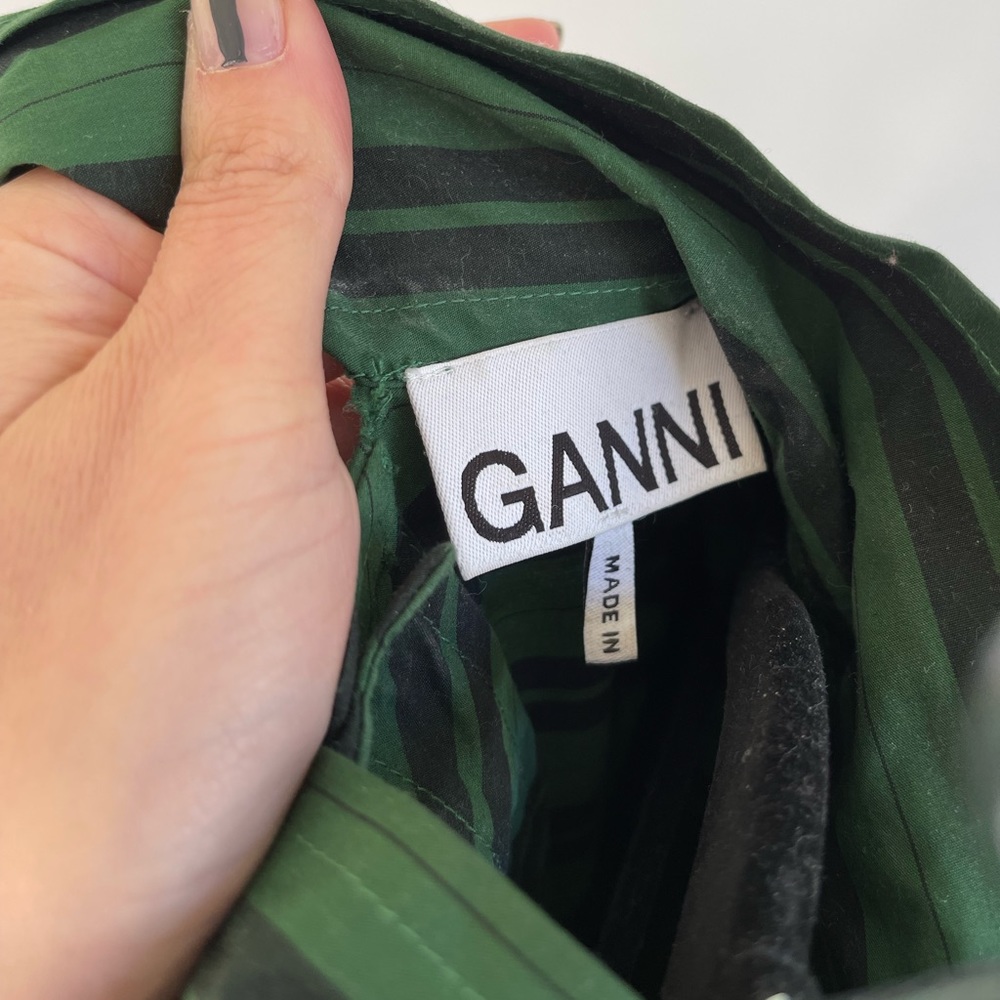 Ganni Mock Neck Tie Stripe Oversized Blouse - Picture 3 of 7